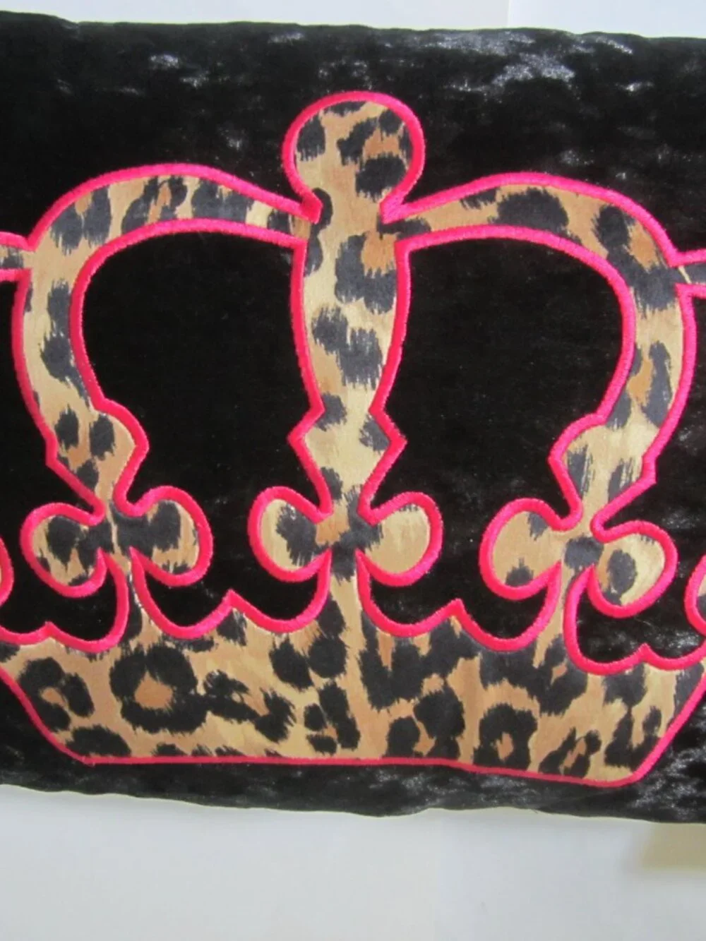 Juicy Couture Black Crown Animal Print Pink Scalloped Decorative Pillow